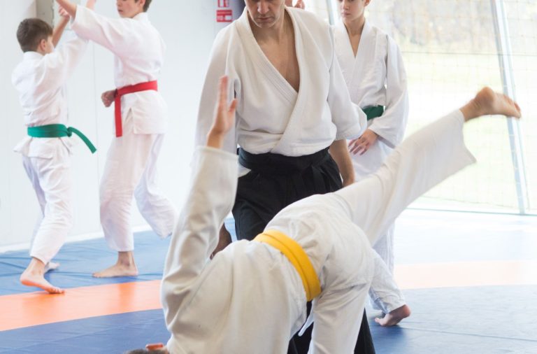Aikido treniruotė – metimo pratimas