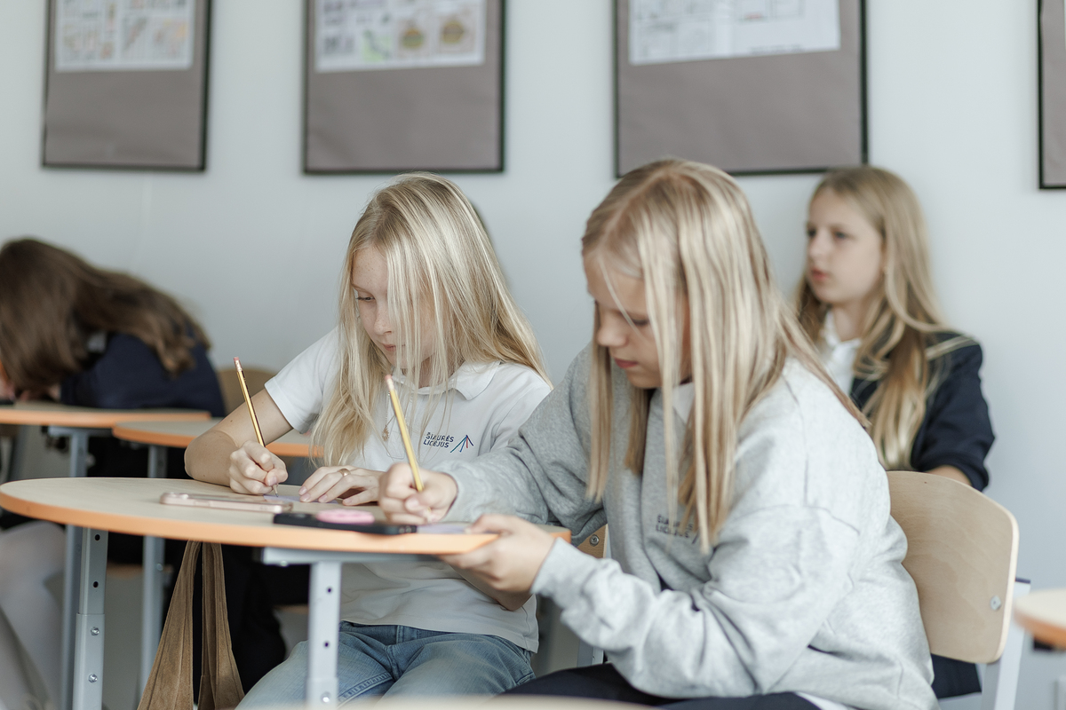 Mokiniai rašo per pamoką Šiaurės licėjuje
